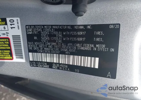 2020 Toyota Sienna Le из США, поврежденный, VIN 5TDKZ3DC8LS082887